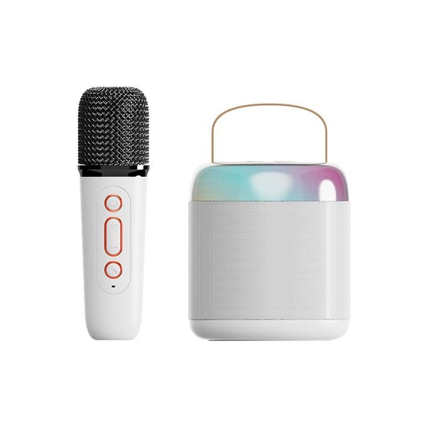 Mini Karaoke-maskin för barn, trådlös Bluetooth-högtalare med 1 mikrofon (Vit)