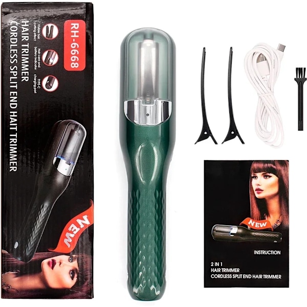 Split Ender for delte tupper - Trådløs fjerner av delte tupper - Split End Trimmer - Mørkegrønn