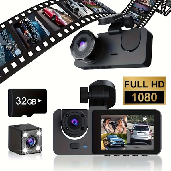 1080P Full HD Biltachograf Bilkamera Med Infrarød Nattesyn 32GB SD-kort
