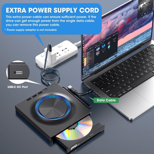Ekstern CD DVD-stasjon USB 3.0 CD DVD ROM +/-RW Disk Drive Player Brenner