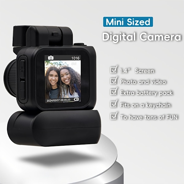 Digitalkamera 1080P Kompakt Digitalkamera 1,4 Tommer LCD-skærm Sort
