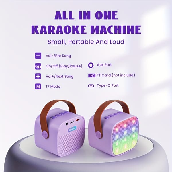 Mini Karaoke-laite lapsille, langaton Bluetooth-kaiutin, 2 mikrofonilla (pinkki)