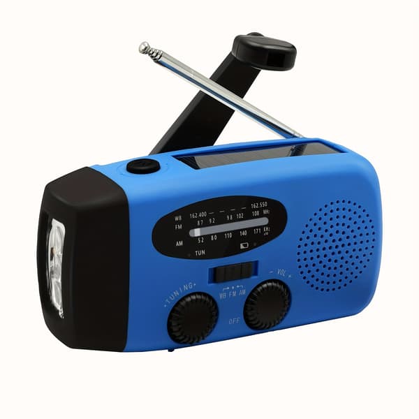 Radio aurinkokennolla 2000Mah virrantuotolla ja taskulampulla (sininen)