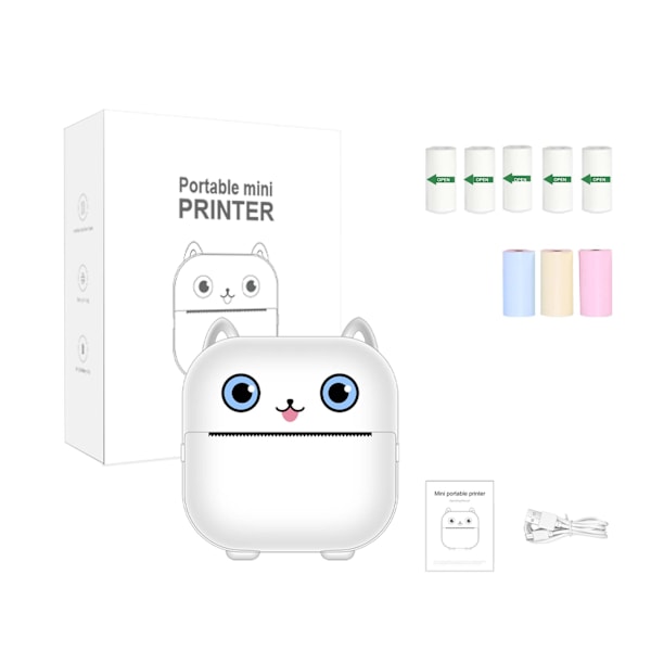 Kannettava Bluetooth-lämpötulostin X15 valkoinen (5 rullaa tarroja + 3 rullaa värillistä paperia)