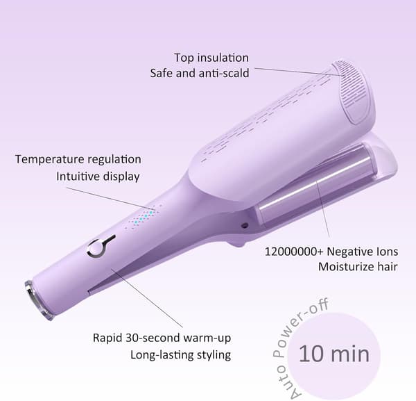 Locktång 32mm vågig lock (160-220℃-lila)