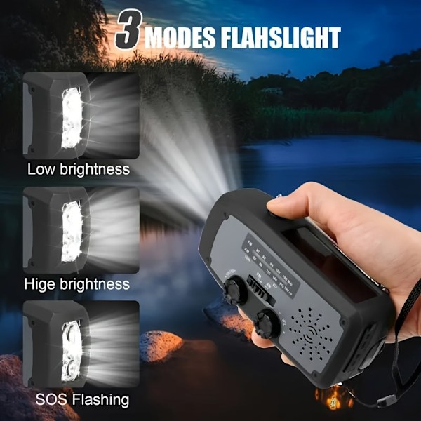 Nödradio med Handvev, Solceller och LED-Ficklampa 2000mAh Bärbar AM/FM Väderradio för Utomhusbruk /orange