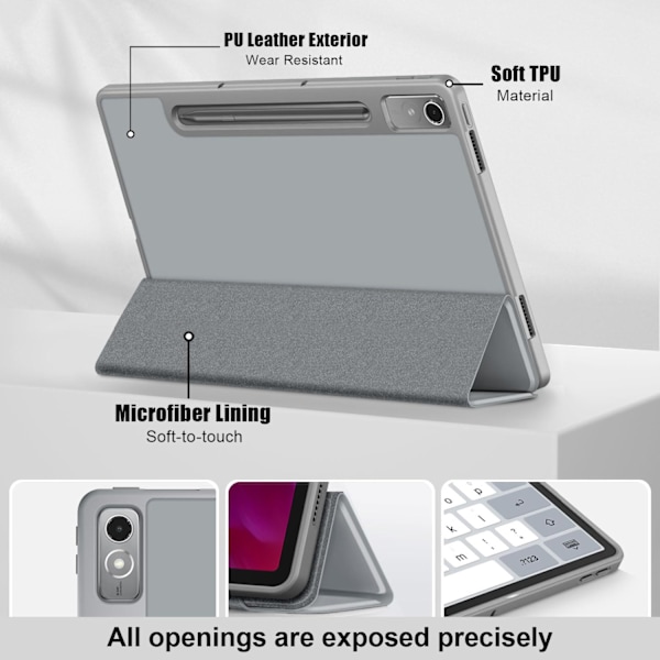 TPU Smart Skyddsfodral för Lenovo Tab P12 12,7 tum 2023 med Auto Wake/Sleep-funktion Grå