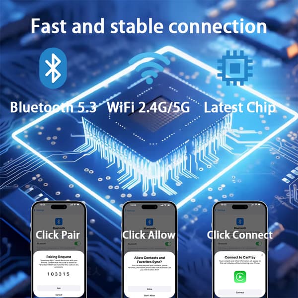Langaton CarPlay-sovitin, 2-in-1 CarPlaylle ja Android Autolle yhteensopiva