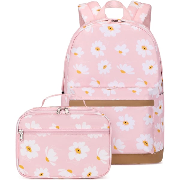 Daisy Print til Pige Skoletaske Primær Skoletaske Elementære Studenter Rygsæk med Madkasse Pink 2 STK