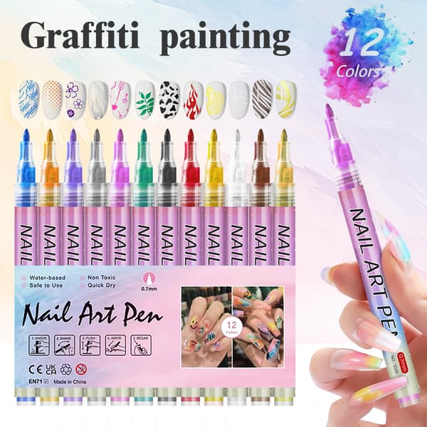 12 st Nagelkonstmarkörset, DIY nagelkonst graffitipenna