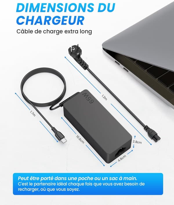 65W USB C Laddare för Lenovo ThinkPad T480 T480s T580 T580s E480 E580, Typ C Laddaradapter