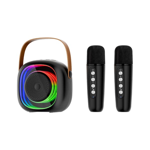 Mini Karaoke -laite lapsille, langaton Bluetooth-kaiutin 2 mikrofonilla (musta)