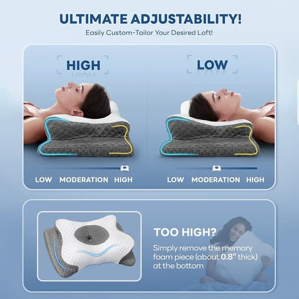 Viskoelastisk Nakkepude, Memory Foam Nakkepude, Sovekorrigerende Pude (Hvid-grå)