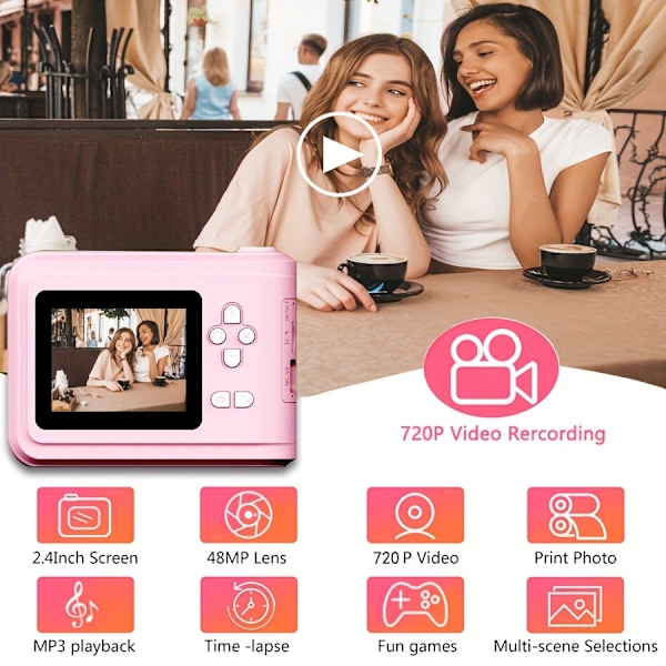 Digitalkamera Direktutskriftskamera 720P 2,4 tum USB-laddningsstift