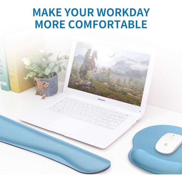 Ergonomisk tangentbordsmusmatta med gel handledsstöd blå