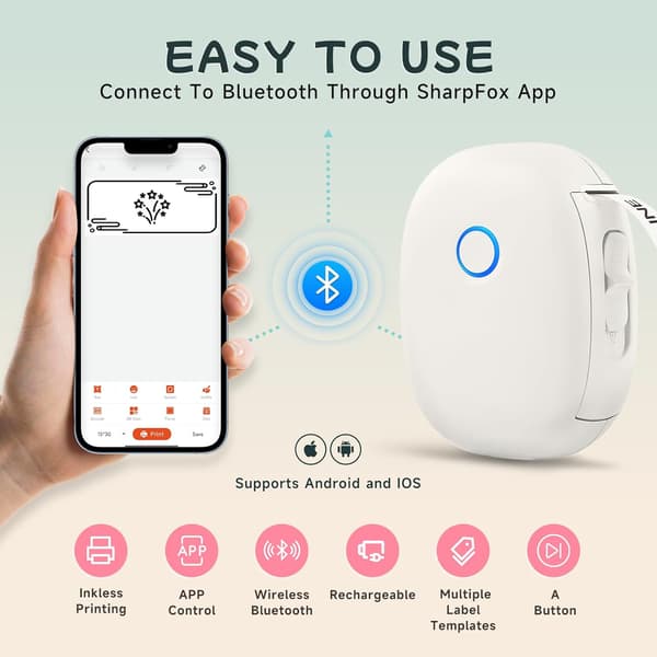 Bluetooth termisk printer med 1 rulle etiketpapir gul