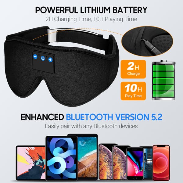5.4 Bluetooth Øjenmaske Memory Foam Sæt Musik Søvn Øjenmaske Øre