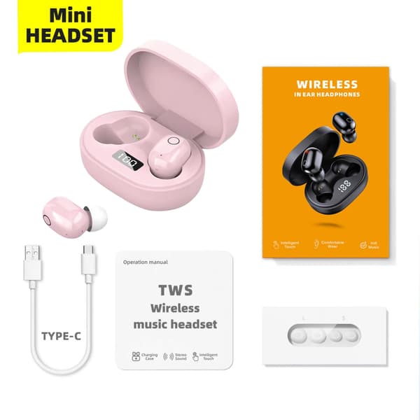 True Wireless Bluetooth Hörlurar TWS vattentäta med LED digital display automatisk parning Vit