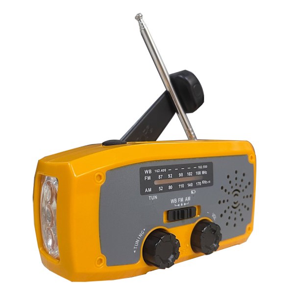 Nödradio med Handvev, Solceller och LED-Ficklampa 2000mAh Bärbar AM/FM Väderradio för Utomhusbruk /orange