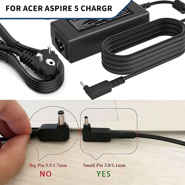 19V 2.37A 45W Strömadapter för Acer Aspire 5 A515-55 A515-56 A515-46 A515-43 A517-52 A515-54