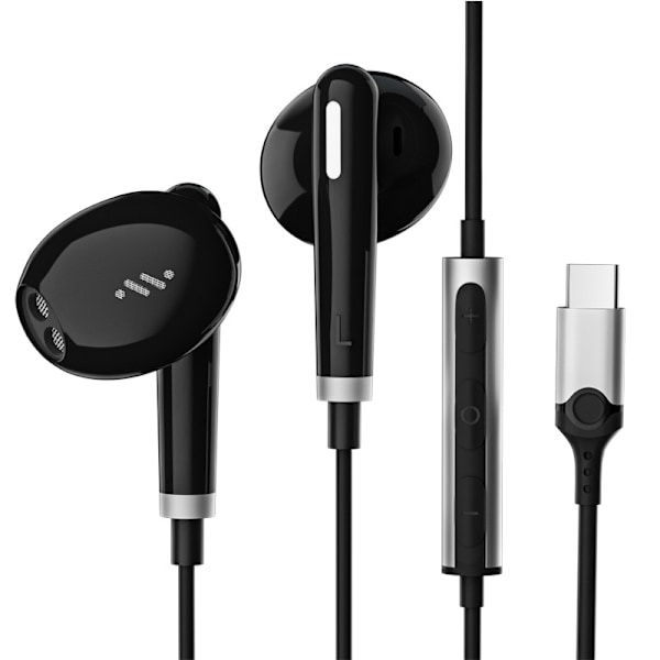 Type-c trådbundna hörlurar för Apple 15 metall in-ear trådbunden kontroll med mikrofon svart