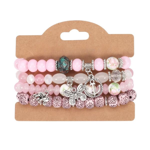 4 stk armbånd, boheme-stil stabelbart perlearmbånd (pink)
