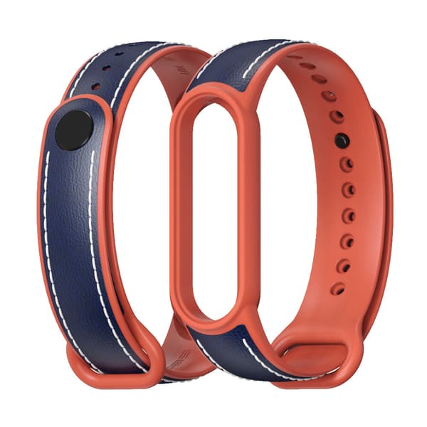 Passer til Xiaomi Mi Band 5/6 Læder Udskiftningsarmbånd Blå Orange