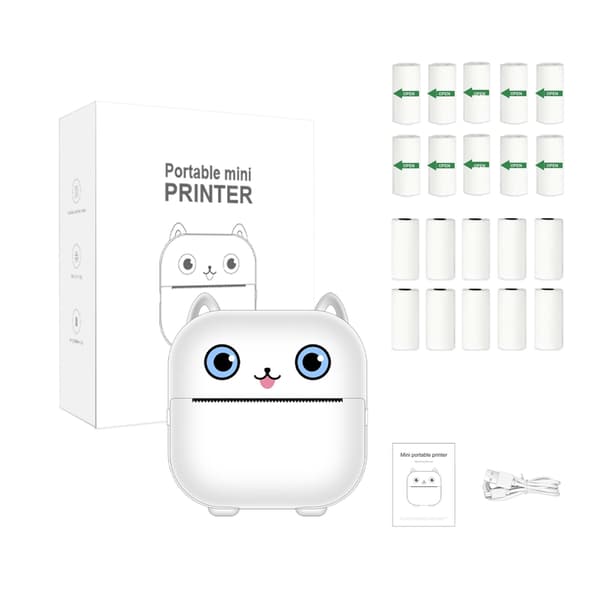 Bærbar Bluetooth Termisk Printer X15 Hvid (10 ruller termisk papir + 10 ruller klistermærker)