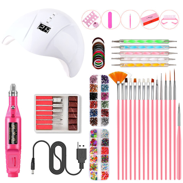 Bärbar UV-lampa LED Nagelkit Manikyr Nagelset, Elektrisk Nagelfil med 3D Konst Nagelverktyg vit