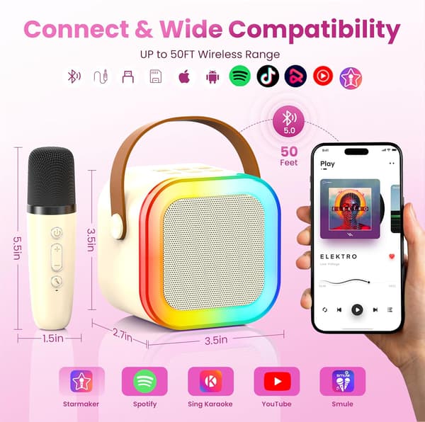 Mini Karaoke-laite lapsille, Bluetooth-kaiutin (Beige)