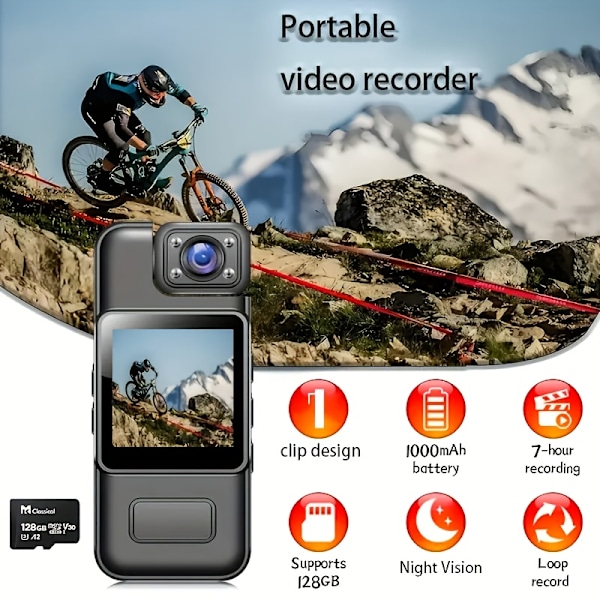 1080P Bärbar Kompakt Kroppskamera Bärbar Fickinspelare med 180° Roterbar Lins