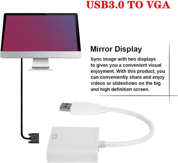 USB - VGA -muunnin, HD-videoadapteri, valkoinen