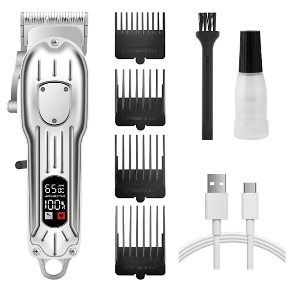 USB Uppladdningsbar Professionell Elektrisk Hårklippare för Män med Digital LCD-skärm silver