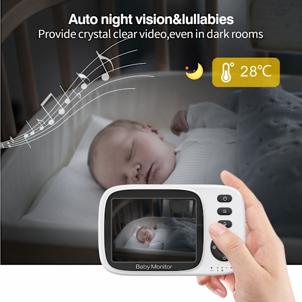 MC632A Babyalarm 3,2 tommer skærm med tovejs intercom, nattesyn og påmindelse om madning