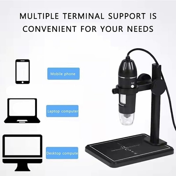 Mikroskop 1600x 3in1 USB Digitalt Mikroskop Portabelt Elektronmikroskop (SVART)