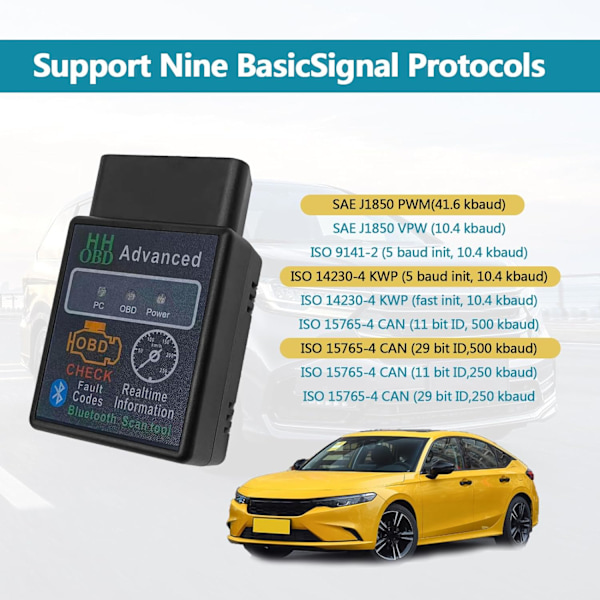 Bluetooth OBD2 Trådlös Scanner Diagnostikverktyg, Kompatibel med iOS & Android & Windows