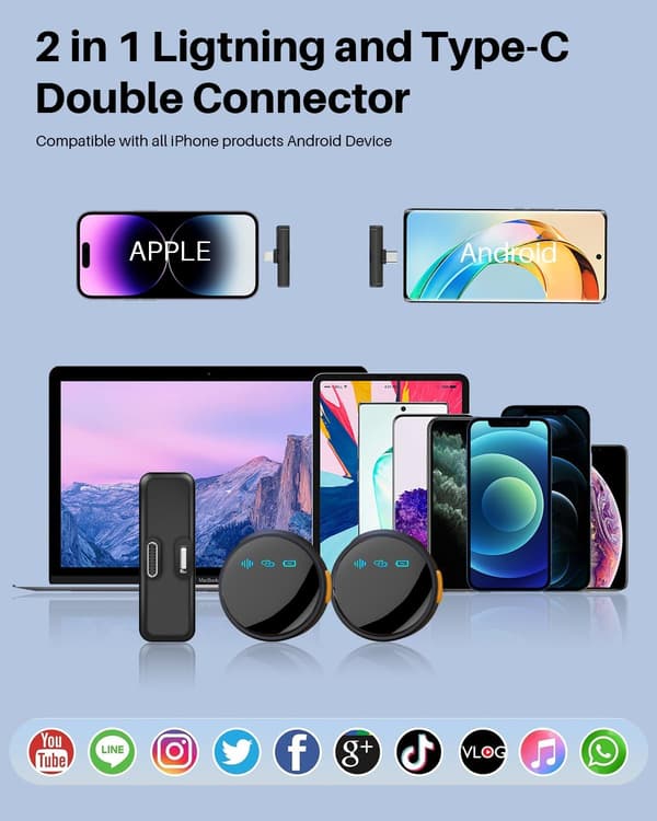 Lavalier Mikrofon Trådløs Mini Radio Med Støjreduktion Til Live Interview Vlog Egnet Til Apple Og Android