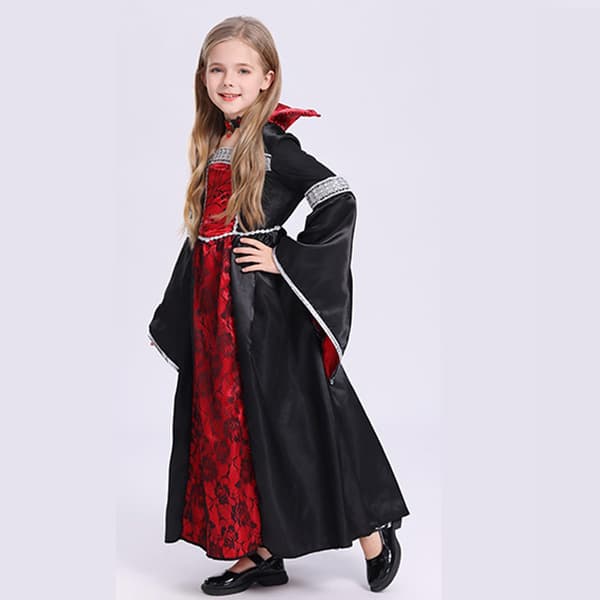 Häxa vampyrdräkt för barn, Typ E med halsband (L 130-140CM)