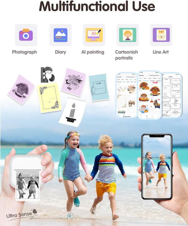 X7 Bærbar Bluetooth Termisk Printer Mobilprinter Med 3 Ruller Termisk Papir Hvid