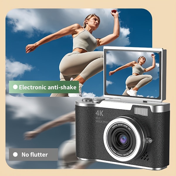 Digitalt Kamera 4K HD Digitalt Kamera HD Selfie Vlog Sort