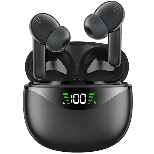 Aidot langattomat Bluetooth-nappikuulokkeet USB-C-pikalatauskotelolla, IPX7-vedenpitävät kuulokkeet iPhone/Android-puhelimille, musta