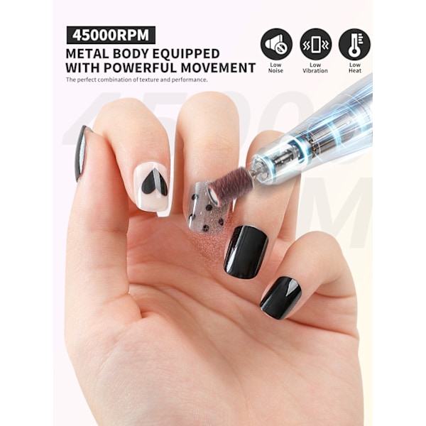 45000RPM Uppladdningsbar Portabel Nagelfil Elektrisk DIY Nagelborr Kit med Smart LCD-Skärm MULTIFÄRGAD