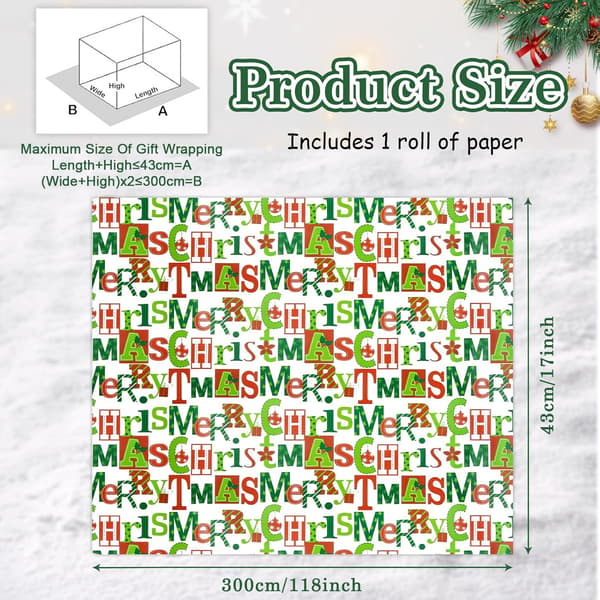 Julklappspapper Grönt Julbrevsmönsterpapper (43CMX 300CM)