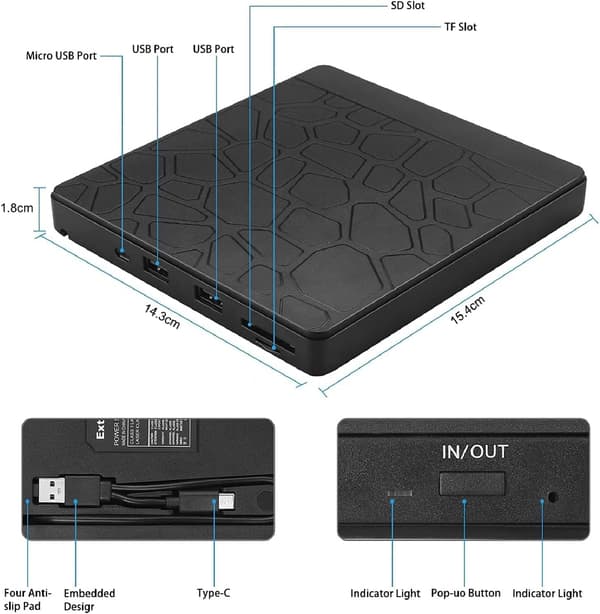 5-in-1 ulkoinen DVD/CD-poltin