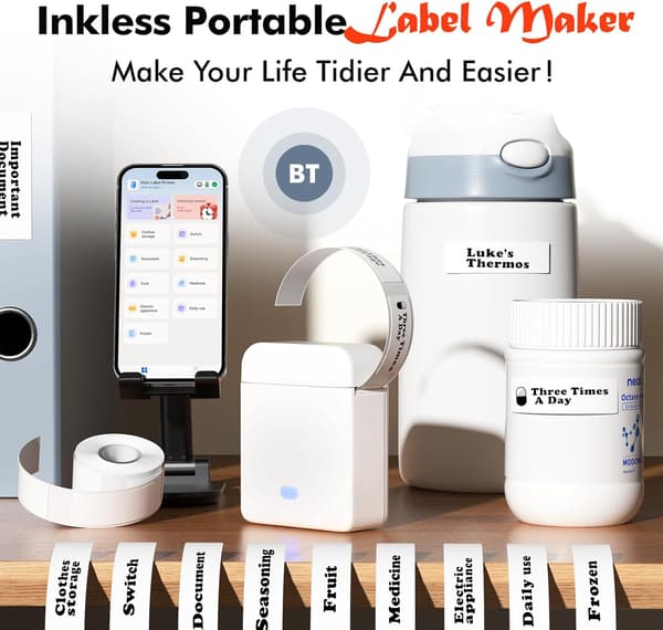 Bluetooth termisk printer Mini labelprinter med 1 rulle papir