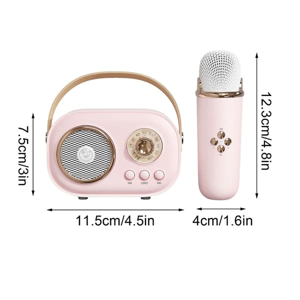 Mini Karaoke-laite lapsille Bluetooth-kaiutin 2 mikrofonilla (valkoinen)