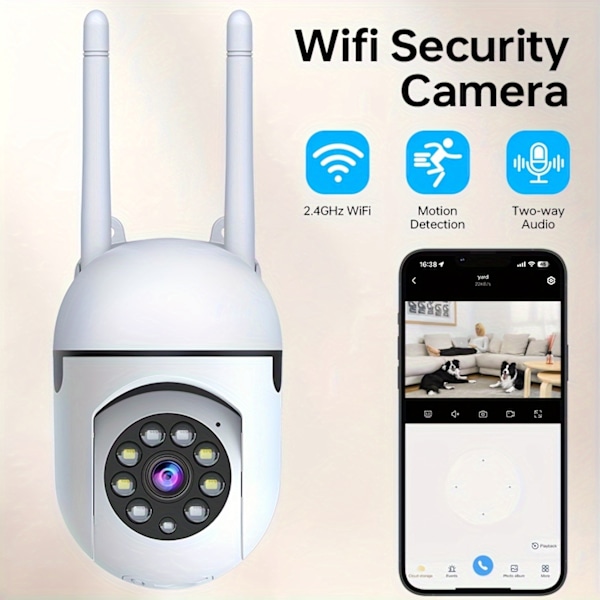 Kamera HD WiFi Övervakningskamera Väggfäste, Mörkerseende, Appstyrning