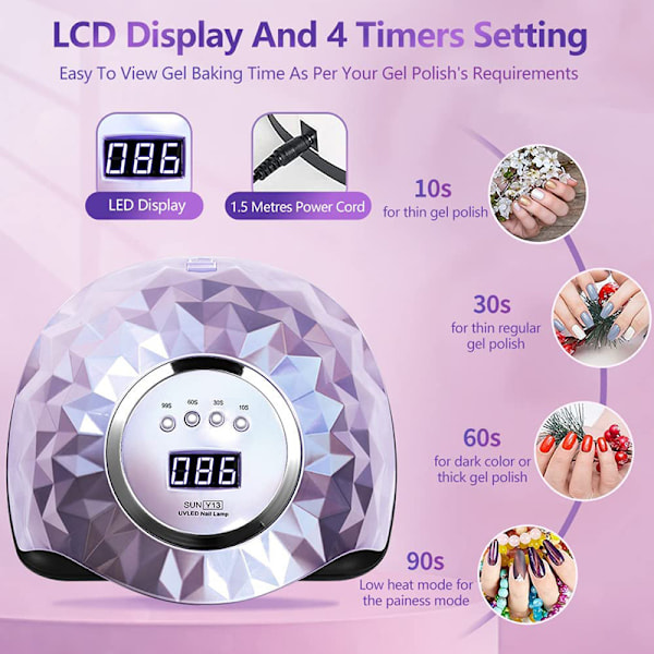 248W UV LED Nagellampa, med 60 LED-pärlor, Snabbare Härdningslampa LED Nagel Tork med 4 Timers rosa