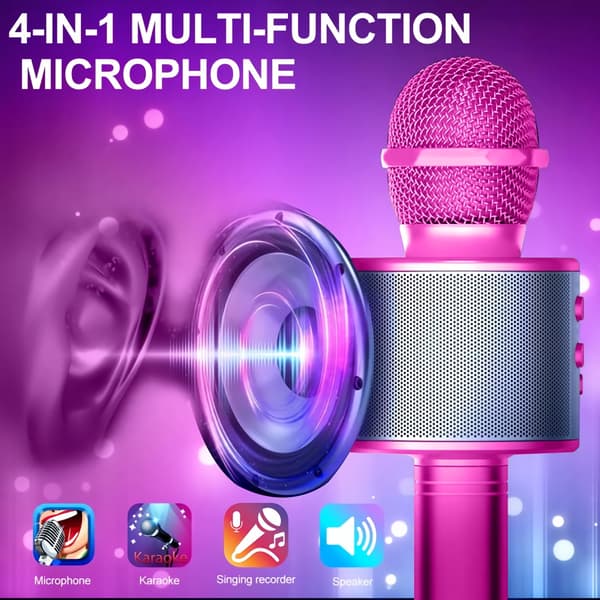 Trådløs Bluetooth mikrofon, Karaoke mikrofon (Rosarød)