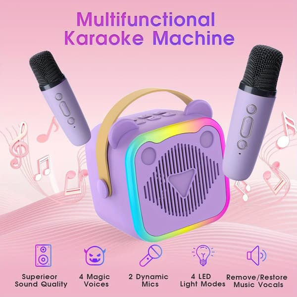 Mini Karaoke-maskin för barn Liten Björn Bluetooth-högtalare med 2 mikrofoner (blå)